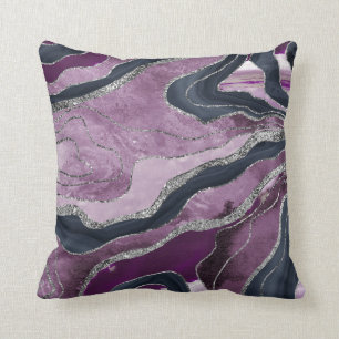 Navy Blue Roze marmer Agate Silver Glitter Glam #1 Kussen