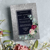 Navy blue roze mint zilverglitter bruiloft kaart