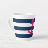 Navy Blue Roze Nautical Anchor Stripes Latte Mok (Linkerhoek)