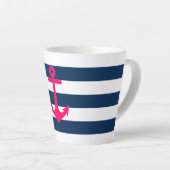 Navy Blue Roze Nautical Anchor Stripes Latte Mok (Rechterhoek)