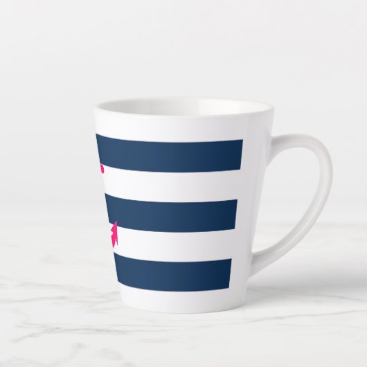 Navy Blue Roze Nautical Anchor Stripes Latte Mok (Rechts)