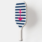 Navy Blue Roze Nautical Anchor Stripes Pickleball Paddle (Links)