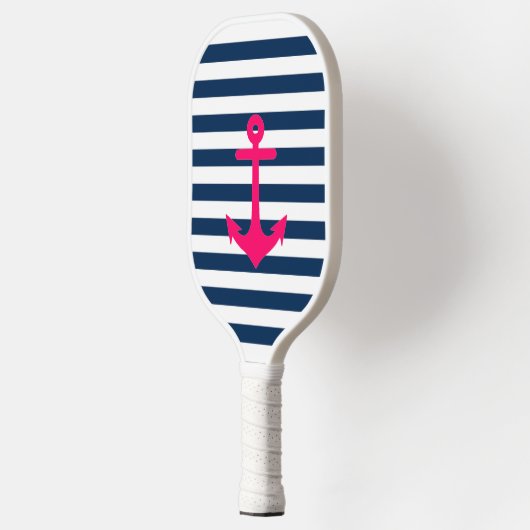 Navy Blue Roze Nautical Anchor Stripes Pickleball Paddle (Links)