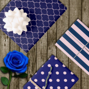 Navy Blue Roze patterned Wrapping Paper Sheets