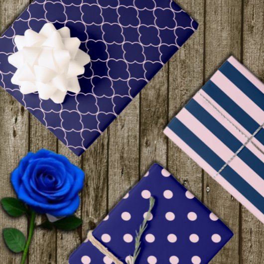 Navy Blue Roze patterned Wrapping Paper Sheets