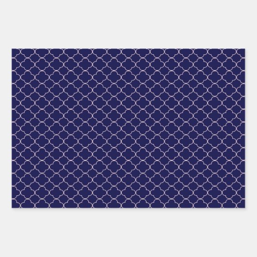 Navy Blue Roze patterned Wrapping Paper Sheets (Voorkant)