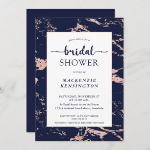 Navy Blue Roze Rose Gold Foil Marble Vrijgezellenf Kaart