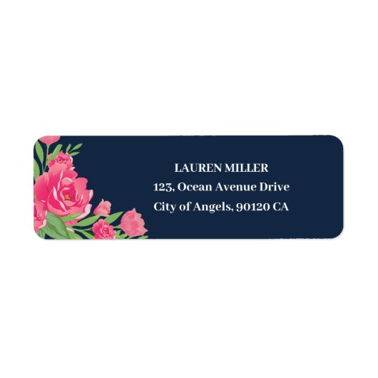 Navy Blue Roze Roses Flower Bouquet Floral Wedding Etiket (Voorkant)