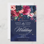 Navy blue roze  rozen bruiloft sjabloon kaart (Voorkant)
