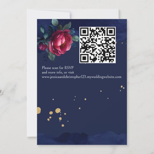 Navy blue roze  rozen bruiloft sjabloon kaart (Achterkant)