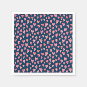 Navy Blue & Roze Waterverf Heart Paper Napkin Servet