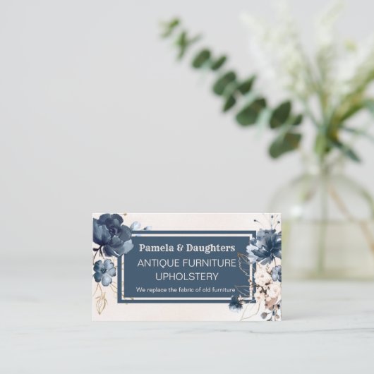 Navy blue rozen Antiek Meubelen Visitekaartje (Staand voorkant)