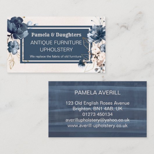 Navy blue rozen Antiek Meubelen Visitekaartje (Voorkant / Achterkant)