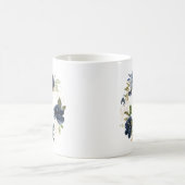 Navy Blue Rozen Bloemenkrans Gold Folie Monogram Koffiemok (Center)