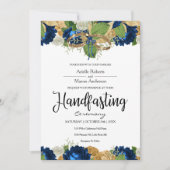 Navy Blue Rozen Boho Gold Handfasting Kaart (Voorkant)