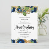 Navy Blue Rozen Boho Gold Handfasting Kaart (Staand voorkant)