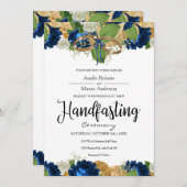 Navy Blue Rozen Boho Gold Handfasting Kaart (Voorkant / Achterkant)