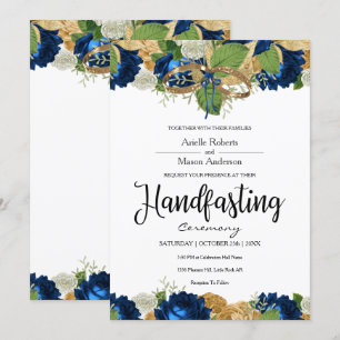 Navy Blue Rozen Boho Gold Handfasting Kaart