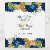 Navy Blue Rozen Boho Gold Wijn Etiket (Enkel label)