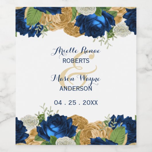 Navy Blue Rozen Boho Gold Wijn Etiket (Enkel label)