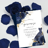 Navy Blue Rozen & Dress Gold Quinceanera Party Kaart