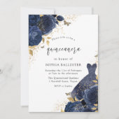 Navy Blue Rozen & Dress Gold Quinceanera Party Kaart (Voorkant)