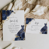 Navy Blue Rozen & Dress Gold Sweet 16 Party Kaart