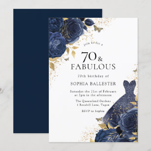 Navy Blue Rozen & Dress Goud 70 & Fabulous 70ste Kaart