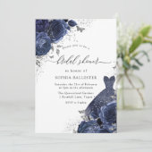 Navy Blue Rozen & Dress Silver Vrijgezellenfeest Kaart (Staand voorkant)