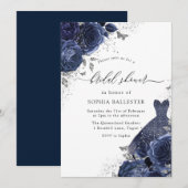 Navy Blue Rozen & Dress Silver Vrijgezellenfeest Kaart (Voorkant / Achterkant)