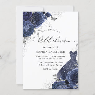 Navy Blue Rozen & Dress Silver Vrijgezellenfeest Kaart