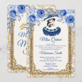 Navy Blue Rozen en Gouden Quinceañera Uitnodiging