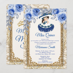 Navy Blue Rozen en Gouden Quinceañera Uitnodiging