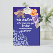 Navy Blue rozen en mandala bruiloft Kaart (Staand voorkant)
