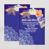 Navy Blue rozen en mandala bruiloft Kaart (Voorkant / Achterkant)