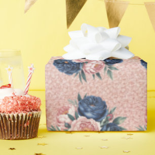 Navy Blue Rozen en Roos Gold Peony Wedding Cadeaupapier