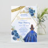 Navy Blue Rozen Girl Charra 15th Birthday Kaart (Staand voorkant)