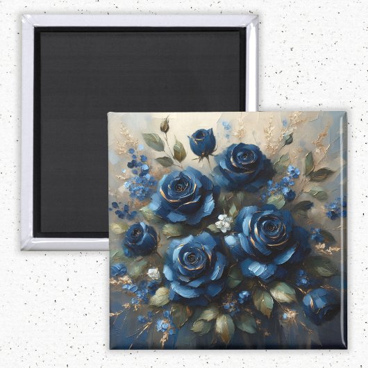 Navy Blue Rozen Gold Gilding Impressionist Art Magneet