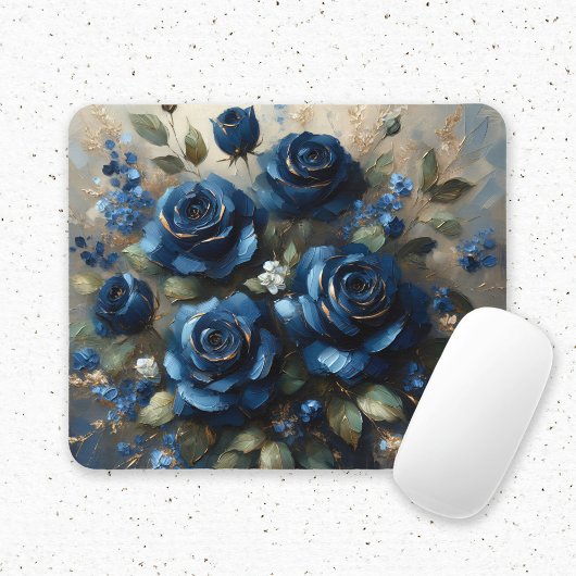 Navy Blue Rozen Gold Gilding Impressionist Art Muismat
