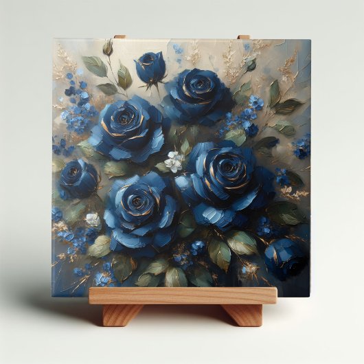 Navy Blue Rozen Gold Gilding Impressionist Art Tegeltje