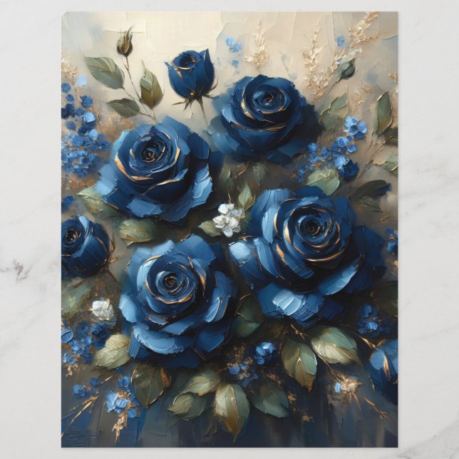 Navy Blue Rozen Gold Impressionist Scrapbook Papie (Voorkant)