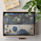 Navy Blue Rozen met Gold Impressionist Decoupage Tissuepapier (Geschenk)