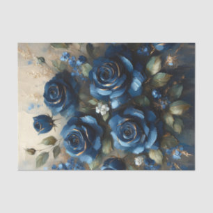 Navy Blue Rozen met Gold Impressionist Decoupage Tissuepapier
