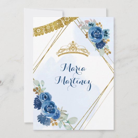 Navy Blue Rozen Mis Quince-uitnodiging Kaart (Achterkant)