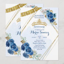 Navy Blue Rozen Mis Quince-uitnodiging