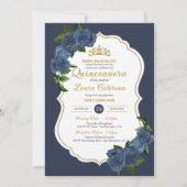 Navy Blue Rozen White en Gold Elegant Quinceanera Kaart (Voorkant)