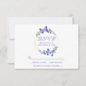 Navy Blue RSVP Butterfly Floral Wreath Weddenschap Kaart (Voorkant)