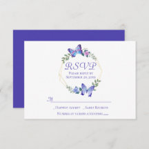 Navy Blue RSVP Butterfly Floral Wreath Weddenschap