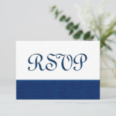Navy Blue RSVP Damask Wedding C108 Kaartje (Staand voorkant)