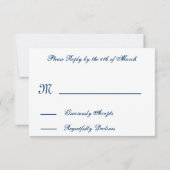 Navy Blue RSVP Damask Wedding C108 Kaartje (Achterkant)